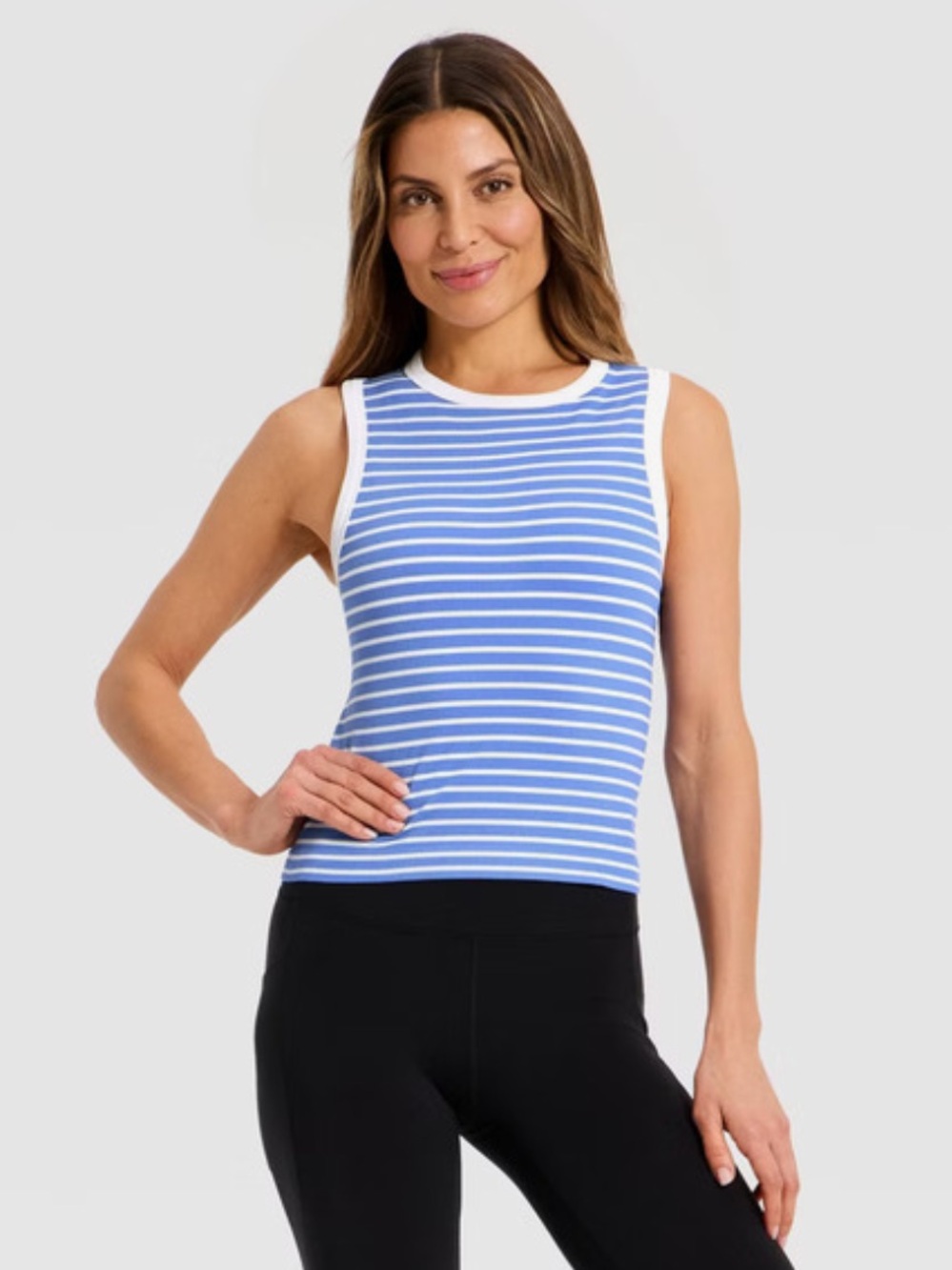 all in motion Blue and White Striped Support Tank Top - size L